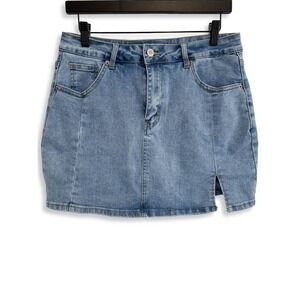 Denim Skort Women Large Light Wash Blue Mini Side Slit Western Cowgirl Festival